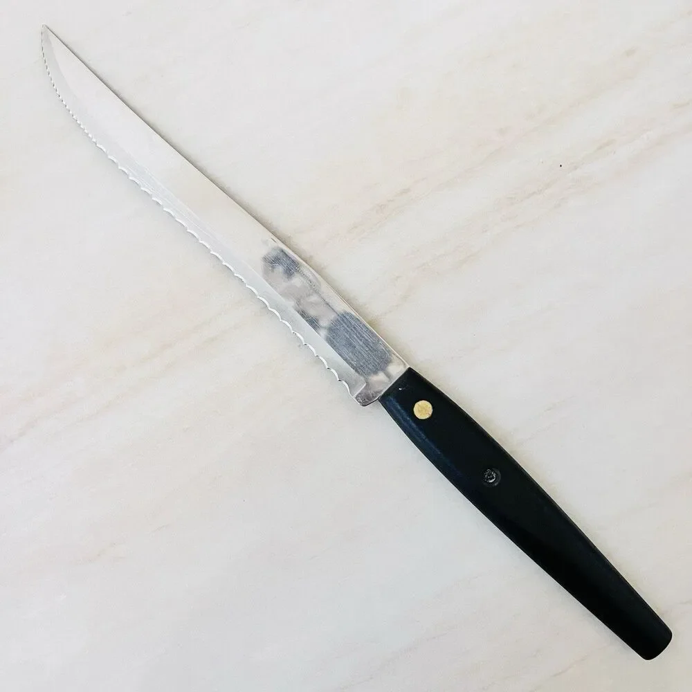 2 Vintage Robinson Knife USA Serrated Bread Knife Slicing/Carving Black Handle
